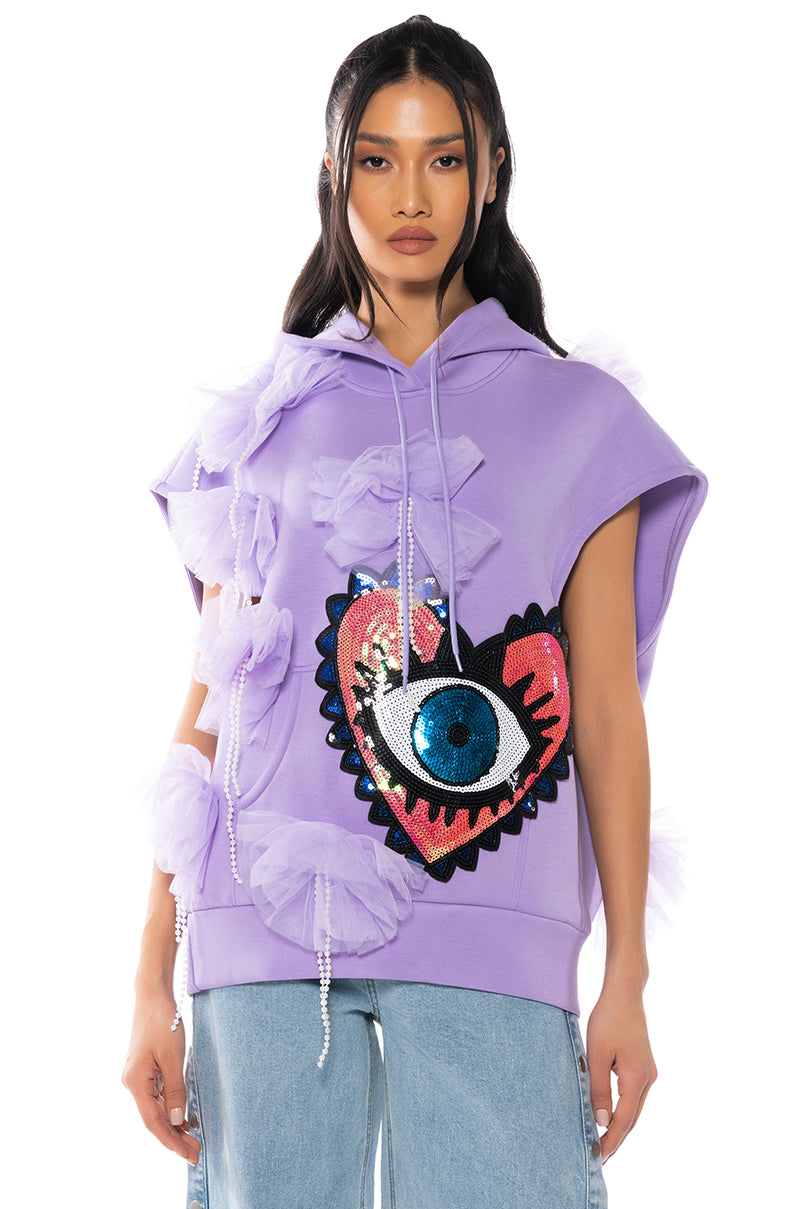 Front View Energy Embellished Sleeveless Sweatshirt