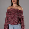 Front View Energy Off The Shoulder Velvet Sequin Sweatshirt