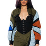 Front View Enjoy The Ride Multi Colored Crop Bomber