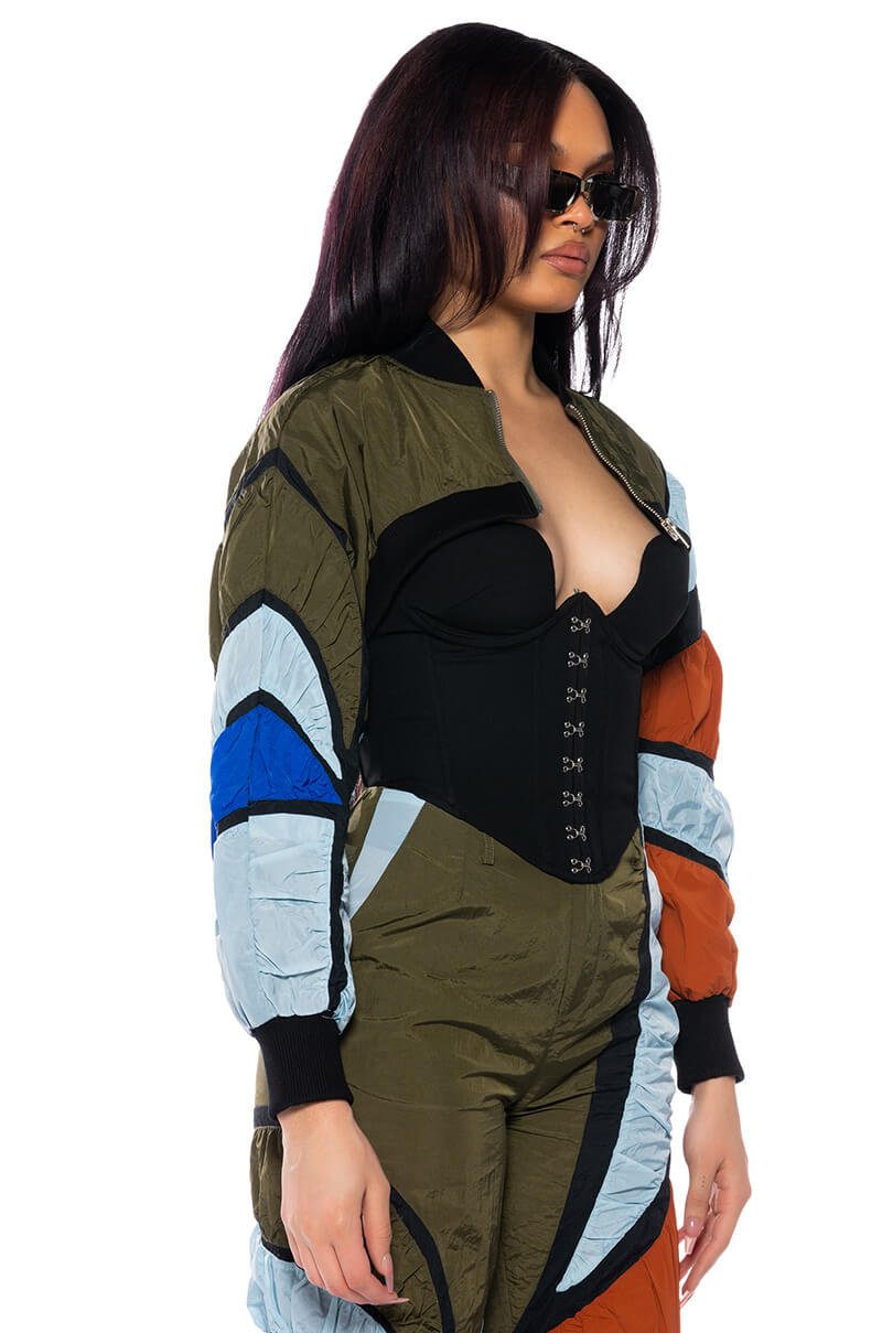 Back View Enjoy The Ride Multi Colored Crop Bomber