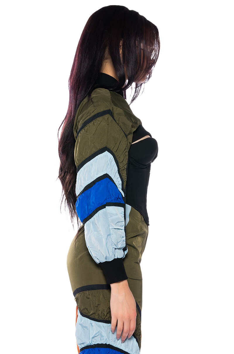 Extra View Enjoy The Ride Multi Colored Crop Bomber