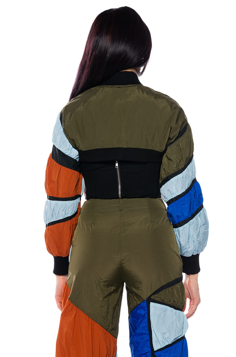 Extra View Enjoy The Ride Multi Colored Crop Bomber