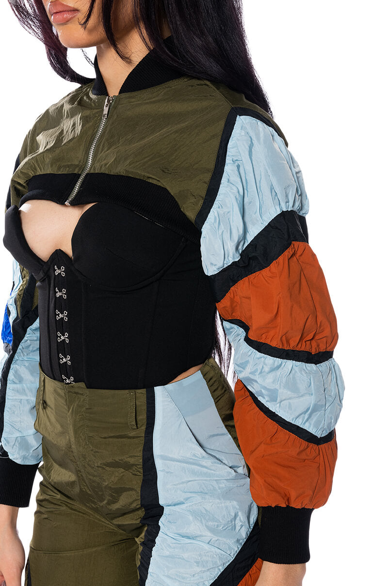 Extra View Enjoy The Ride Multi Colored Crop Bomber