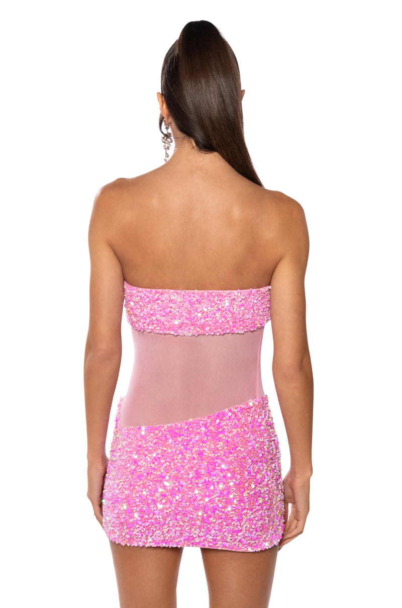 Full View Enjoy The View Mesh Panel Sequin Mini Dress In Pink