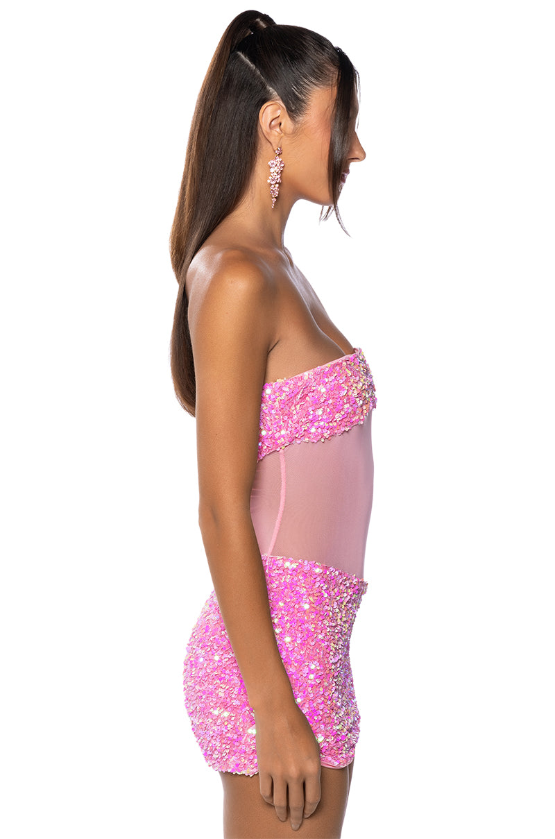 Detail View Enjoy The View Mesh Panel Sequin Mini Dress