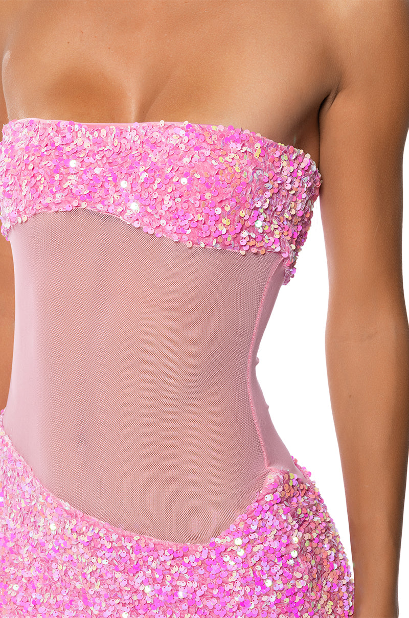 Extra View Enjoy The View Mesh Panel Sequin Mini Dress