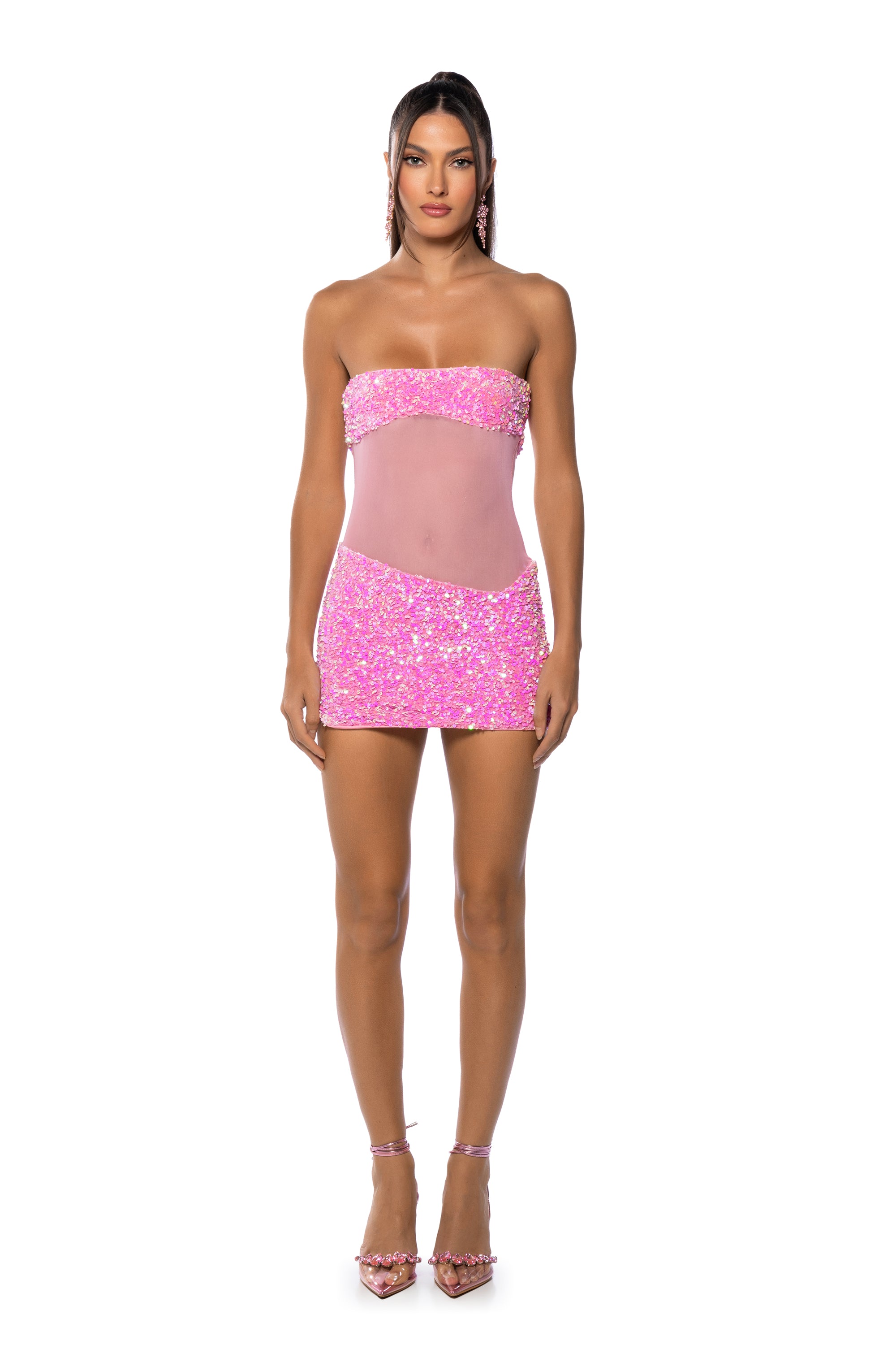 Extra View Enjoy The View Mesh Panel Sequin Mini Dress