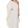 Front View Enticing One Shoulder Feather Maxi Dress In White