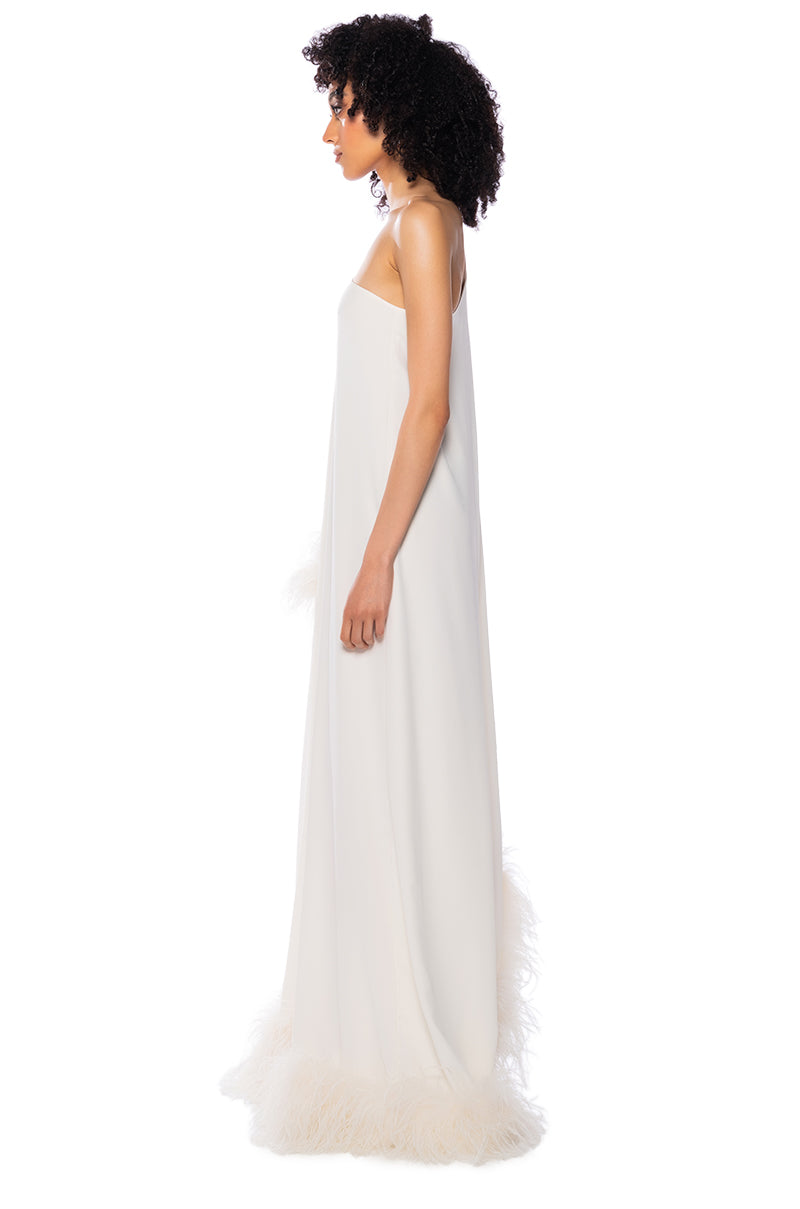one shoulder feather maxi dress ELIZA ONE SHOULDER FEATHER MAXI