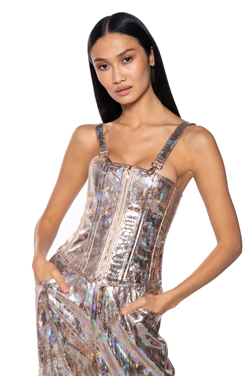 Side View Envision Me Corset Top In Gold