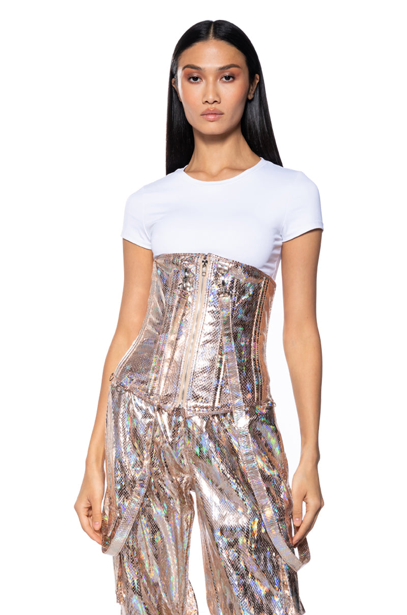 Back View Envision Me Corset Top In Gold