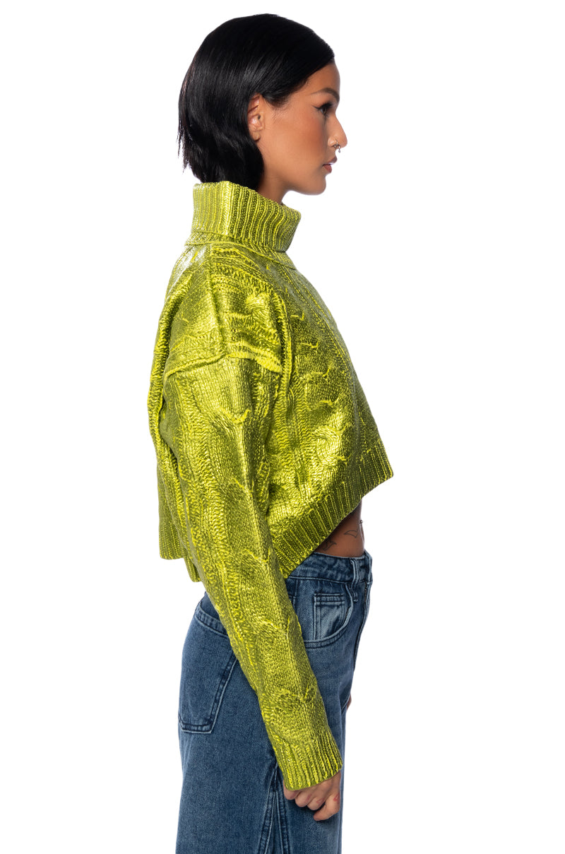 Back View Esme Green Metallic Sweater