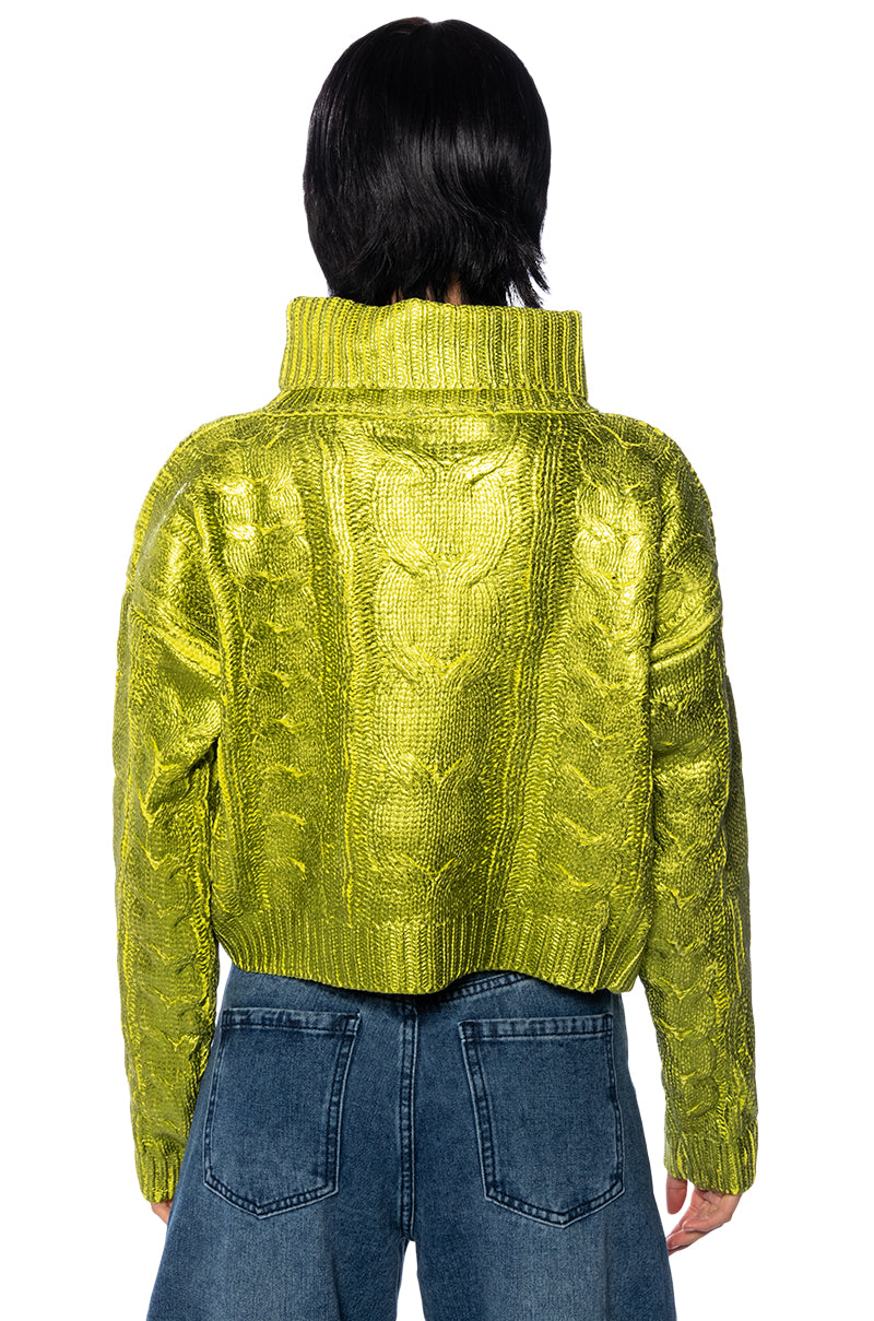Detail View Esme Green Metallic Sweater
