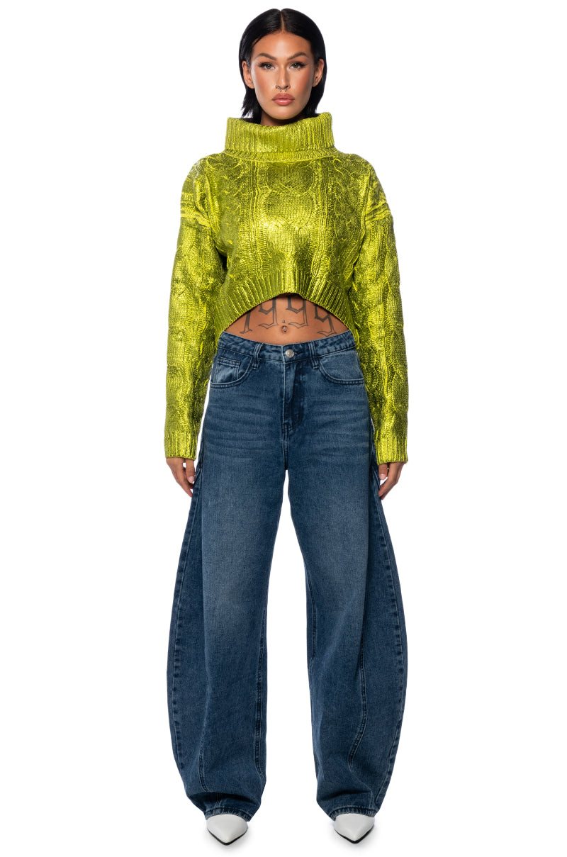 Extra View Esme Green Metallic Sweater