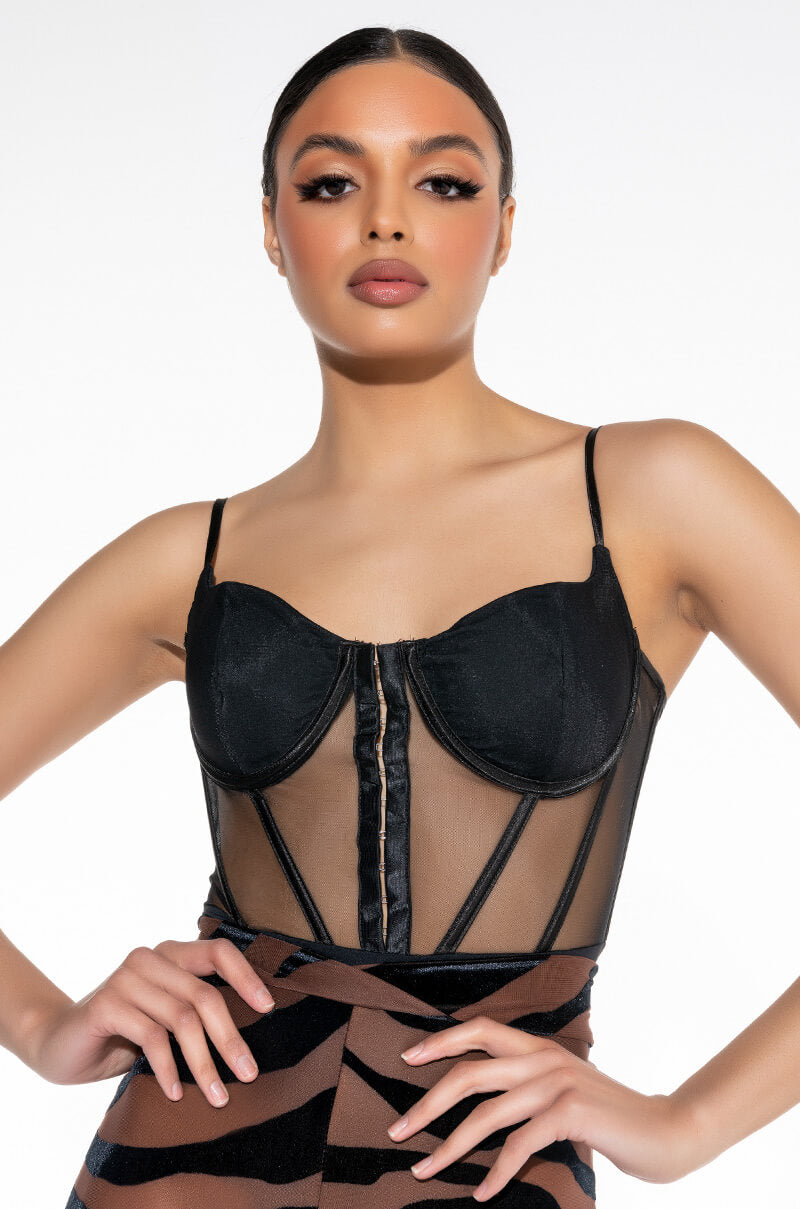 Front View Esme Mesh Corset Bodysuit