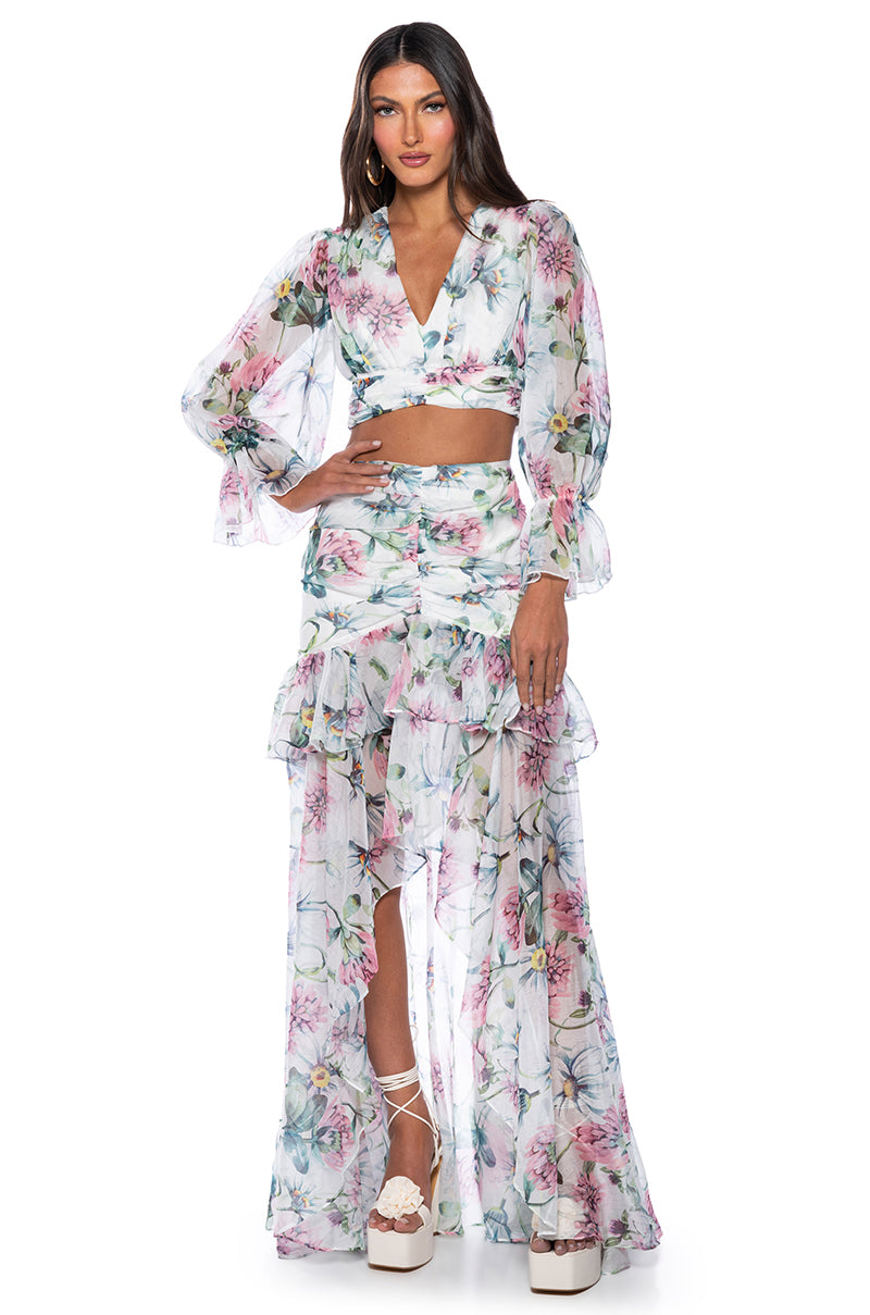 Front View Estelle Floral Print Maxi Dress