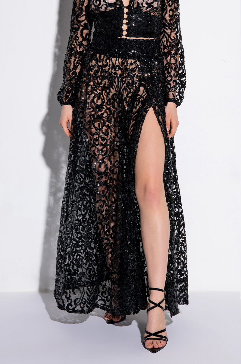 Front View Estelle Sequin Maxi Skirt