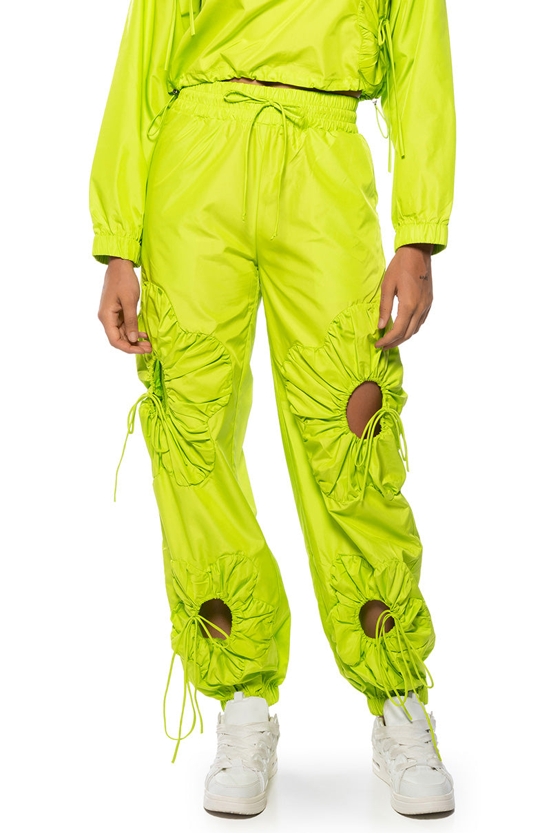 Front View Etched Out Nylon High Waist Jogger