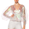 Front View Ethereal Pleated Peplum Wrap Blouse In White Multi