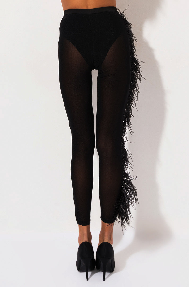 Full View Europe Tour High Waisted Mesh Feather Pants in Black 4