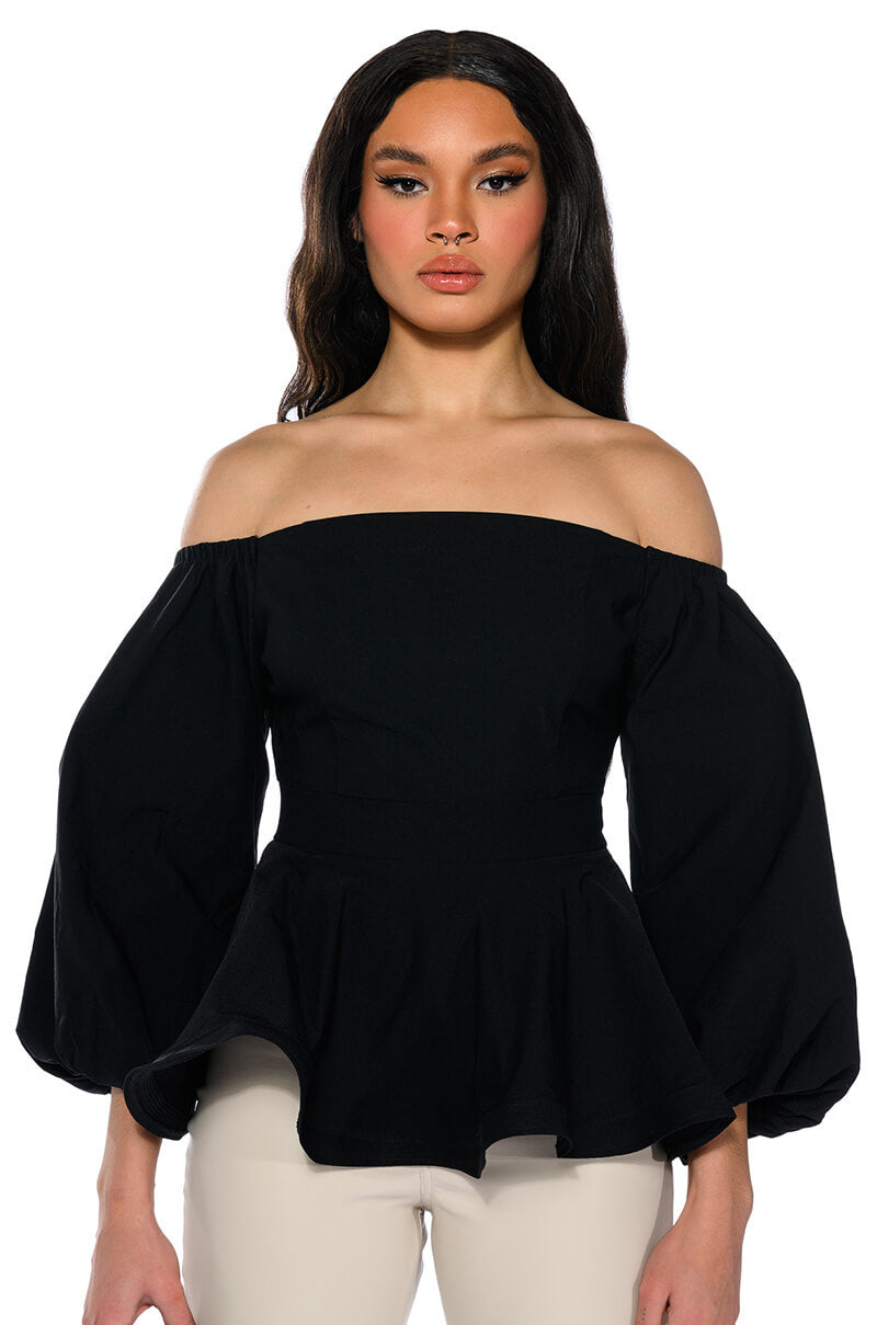 Front View Evelyn Off The Shoulder Poplin Blouse