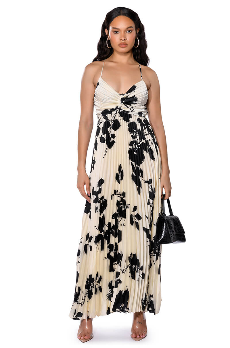 Front View Evelynn Pleated Maxi Dress
