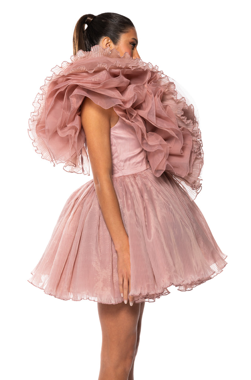 EVER AFTER RUFFLE SLEEVE PLEATED A LINE MINI DRESS – AKIRA