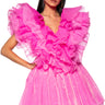 Front View Ever After Ruffle Sleeve Pleated A Line Mini Dress In Pink