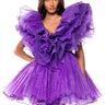 Front View Ever After Ruffle Sleeve Pleated A Line Mini Dress In Purple