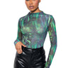 Front View Evergreen Long Sleeve Mesh Bodysuit