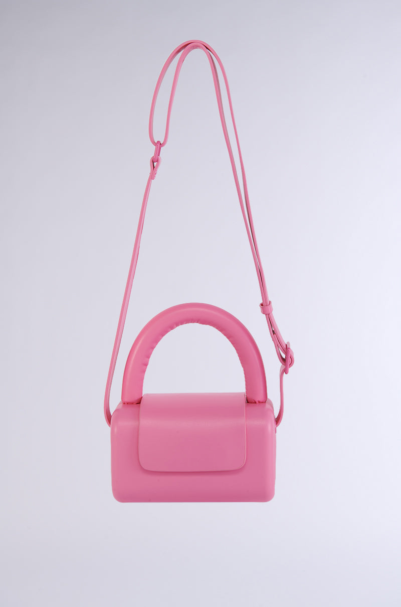 Side View Everly Hardshell Pink Faux Leather Purse