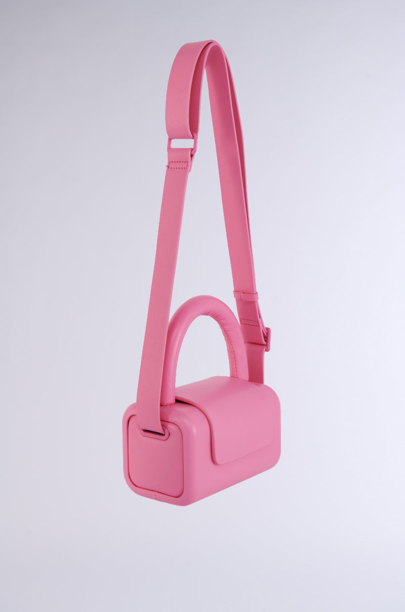 Back View Everly Hardshell Pink Faux Leather Purse