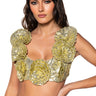 Front View Every Rose Sequin Crop Top In Gold