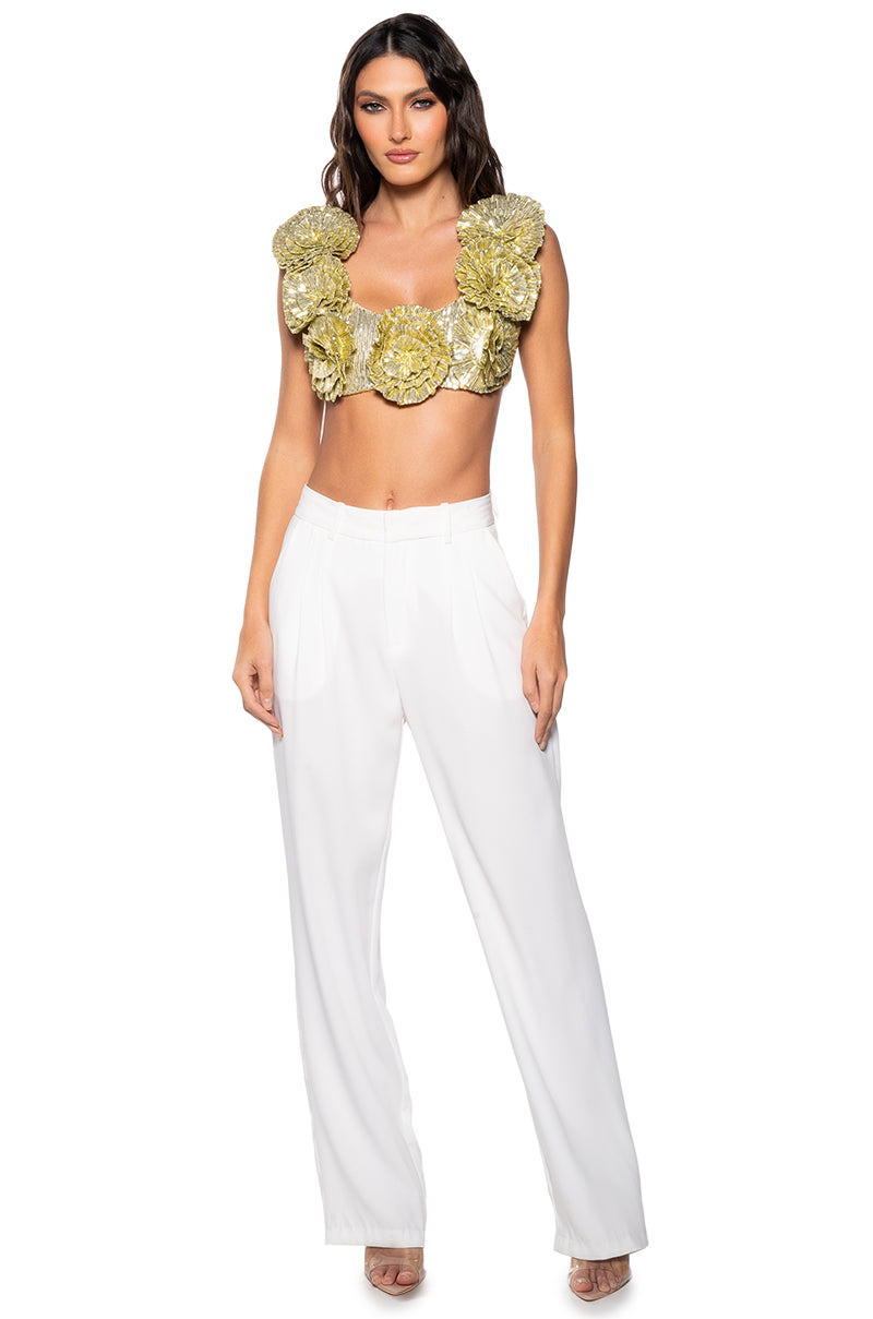 Back View Every Rose Sequin Crop Top In Gold