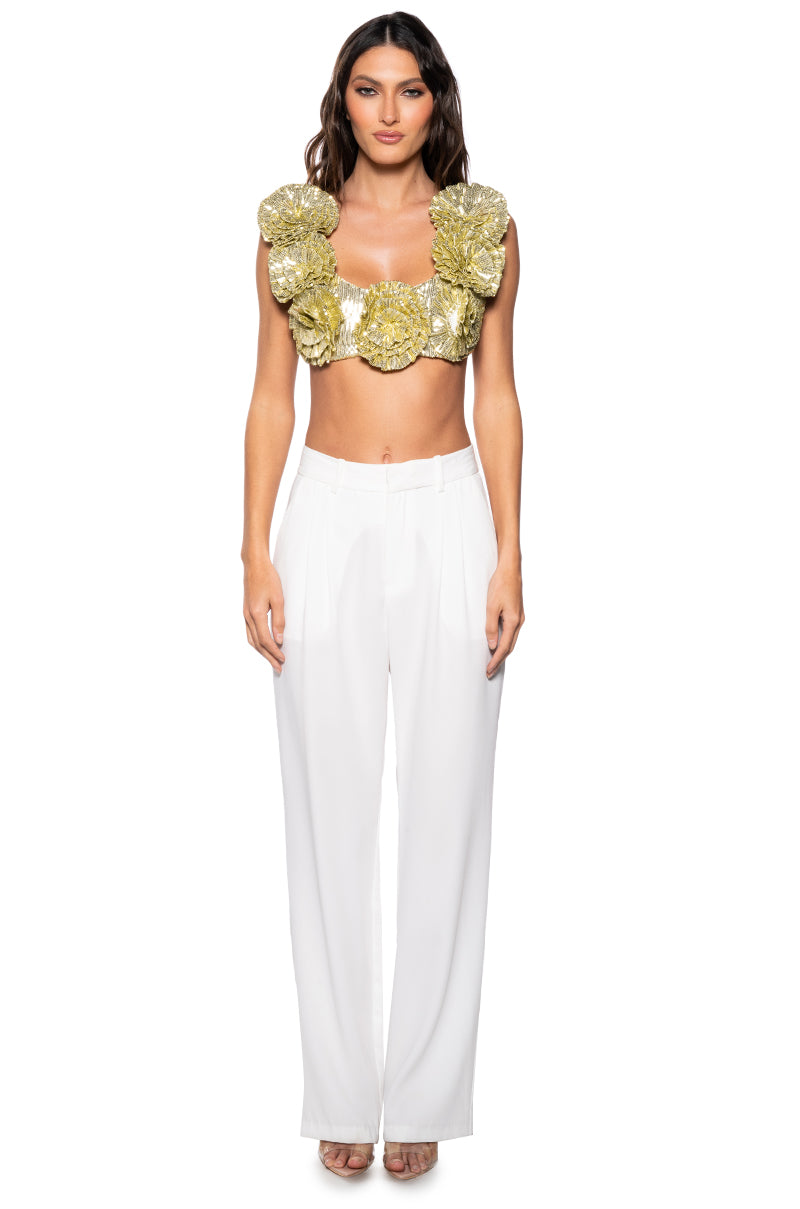 Extra View Every Rose Sequin Crop Top In Gold