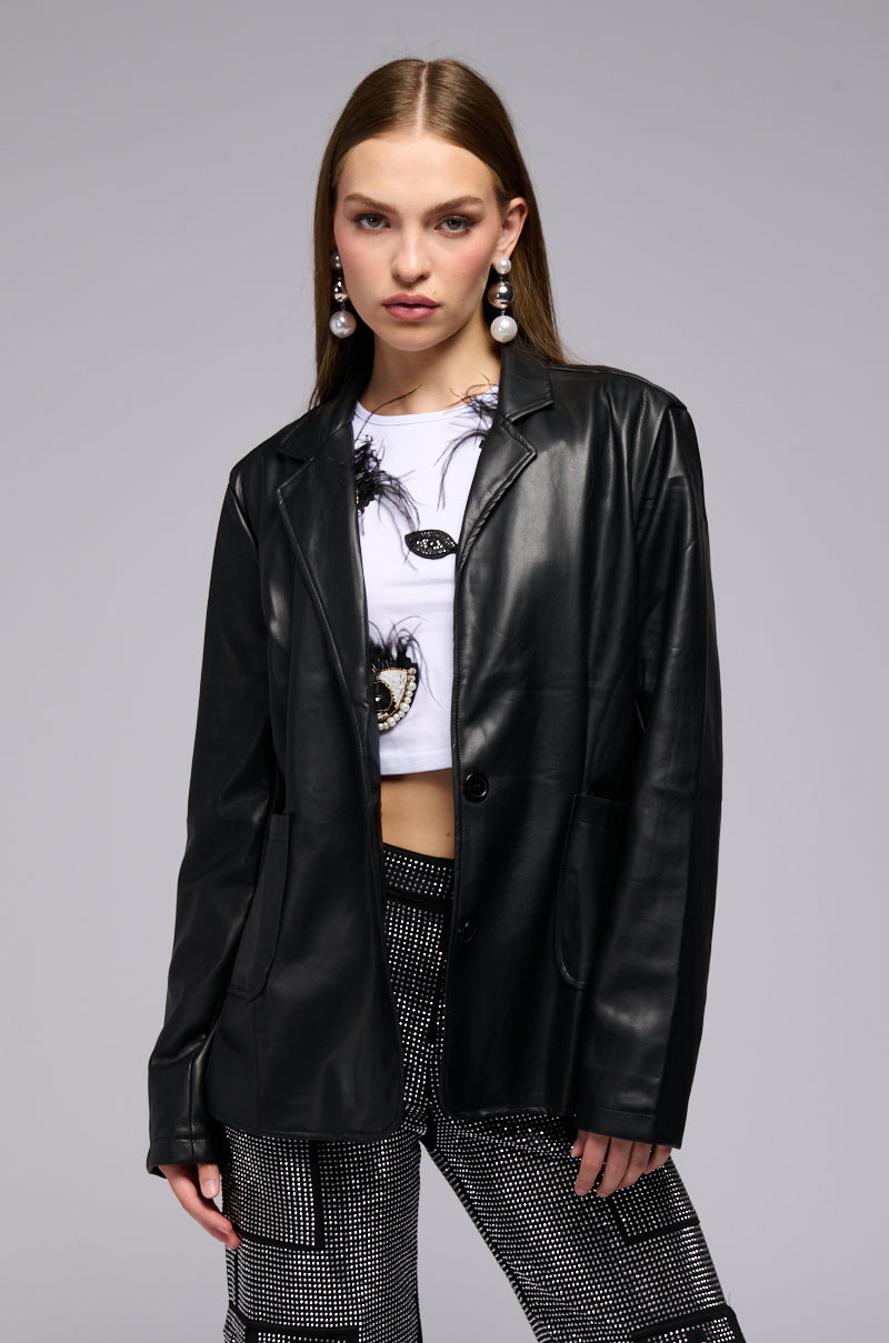 EVERYDAY CASUAL FAUX LEATHER BLAZER view 0