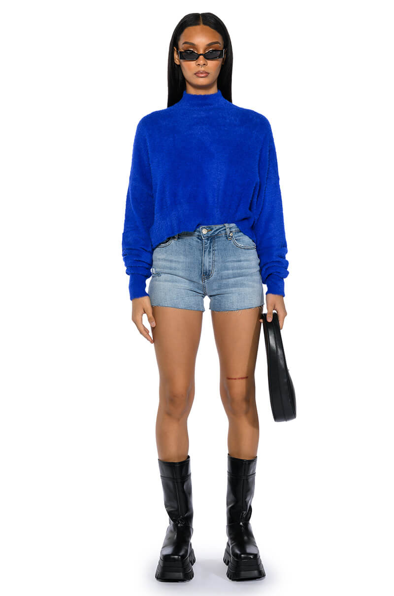 Back View Everyday Mid Rise Cut Off Denim Short