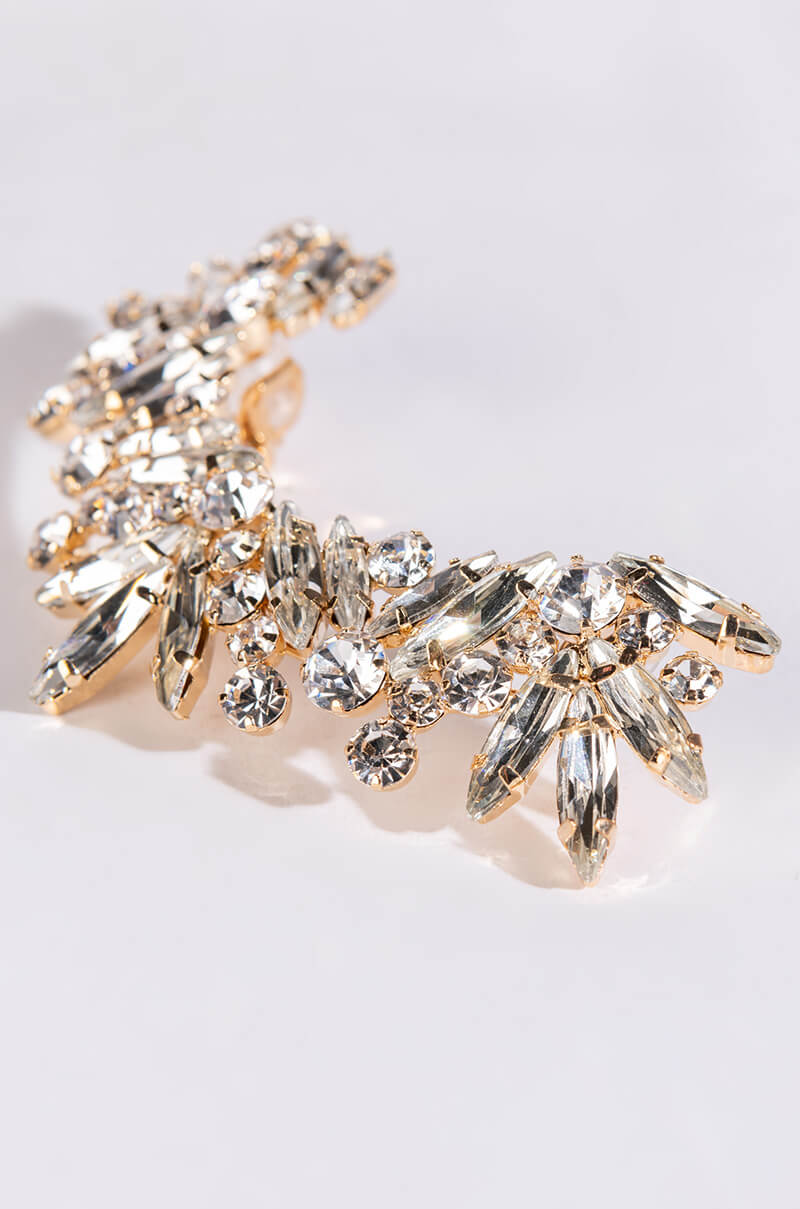 Side View Evie Gold Crystal Ear Cuff