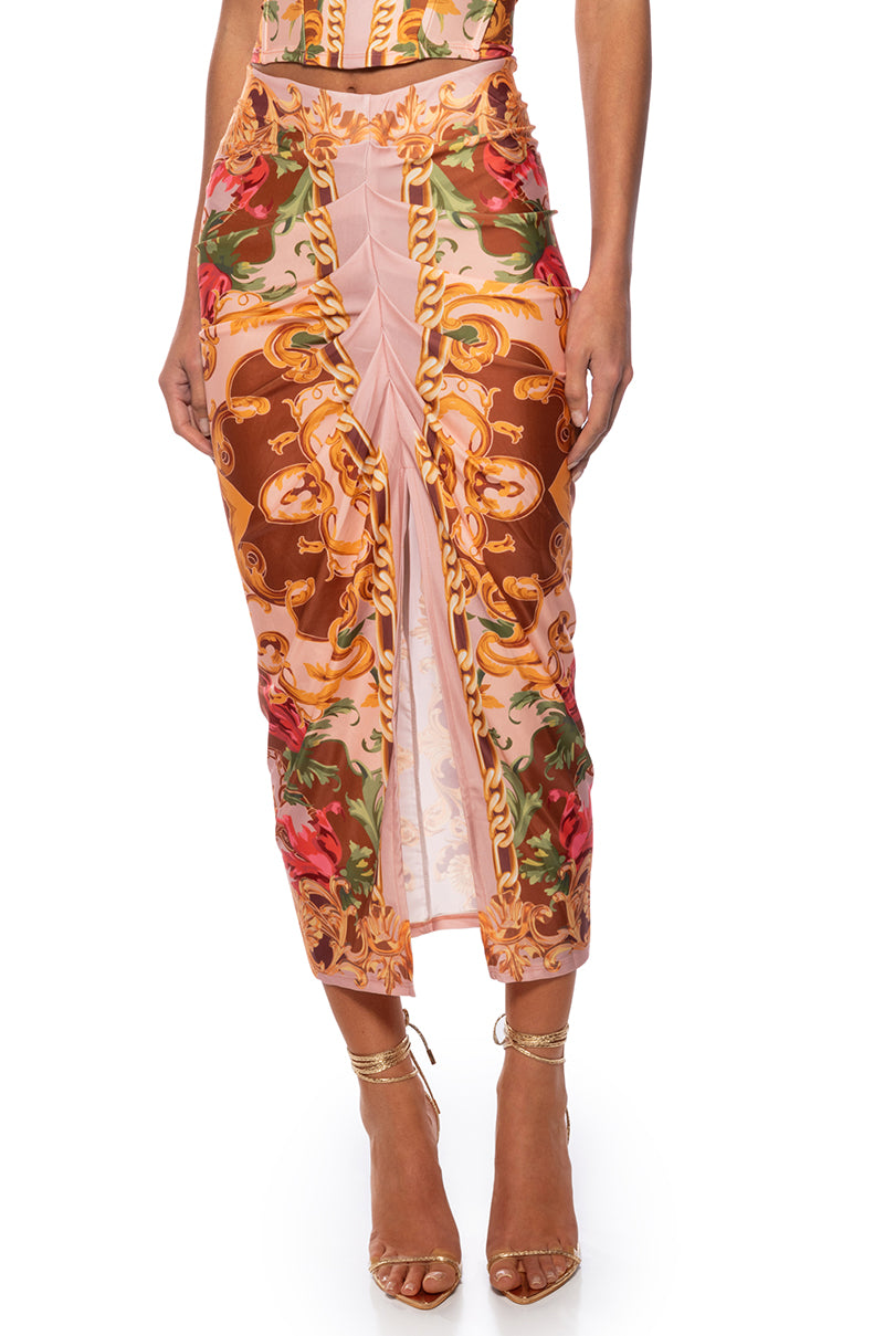 Front View Evolve Front Slit Midi Skirt