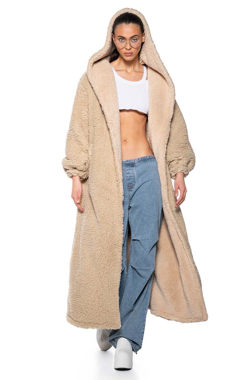 Front View Ewe Better Believe It Fuzzy Sherpa Coat
