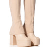 Front View Exactly Sis Knit Fold Over Chunky Heel Platform Boot In Nude