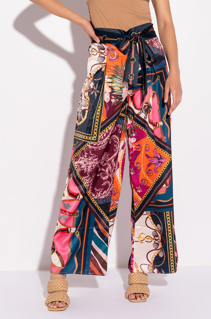Front View Excuse Me Tie Front Wide Leg Palazzo Pants 0