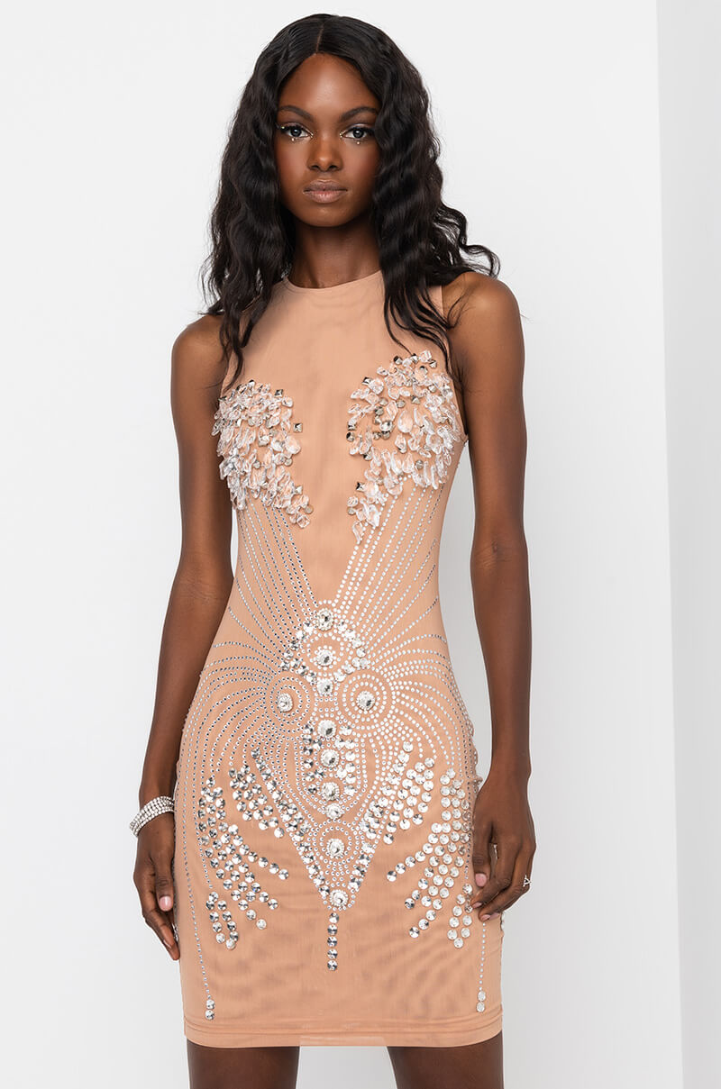 Side View Expensive Taste Mini Mesh Dress With Rhinestones