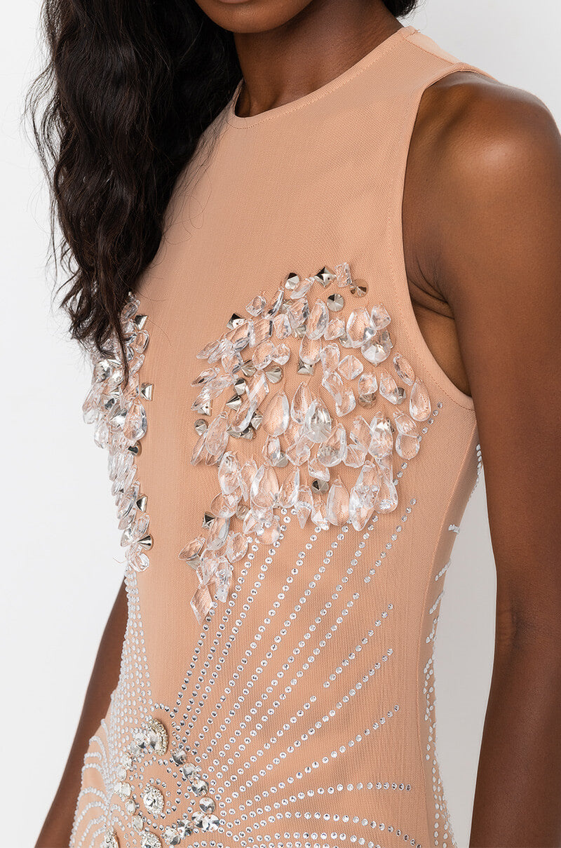 Full View Expensive Taste Mini Mesh Dress With Rhinestones