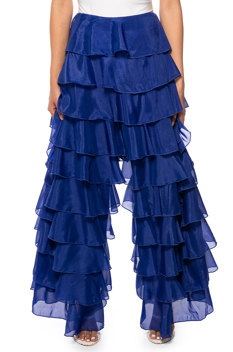 EXPRESS YOURSELF RUFFLE PANTS IN ROYAL BLUE – AKIRA