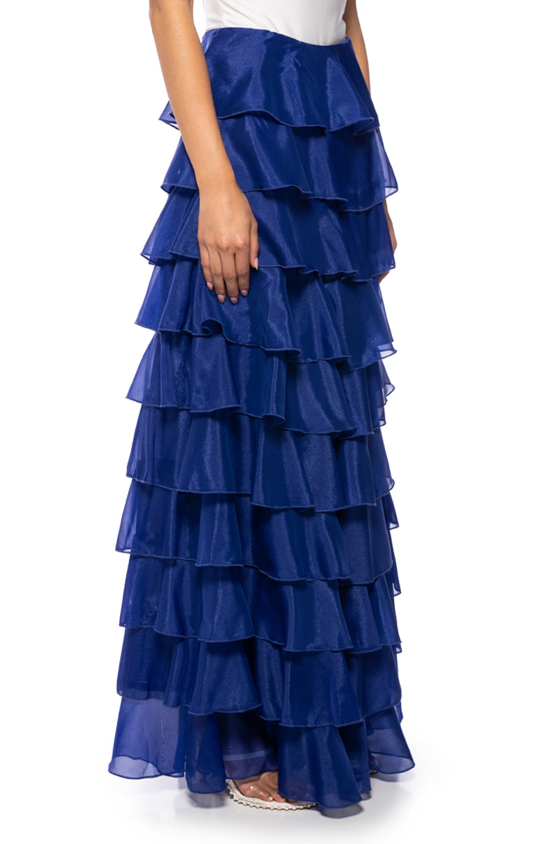 Side View Express Yourself Ruffle Pants In Royal Blue