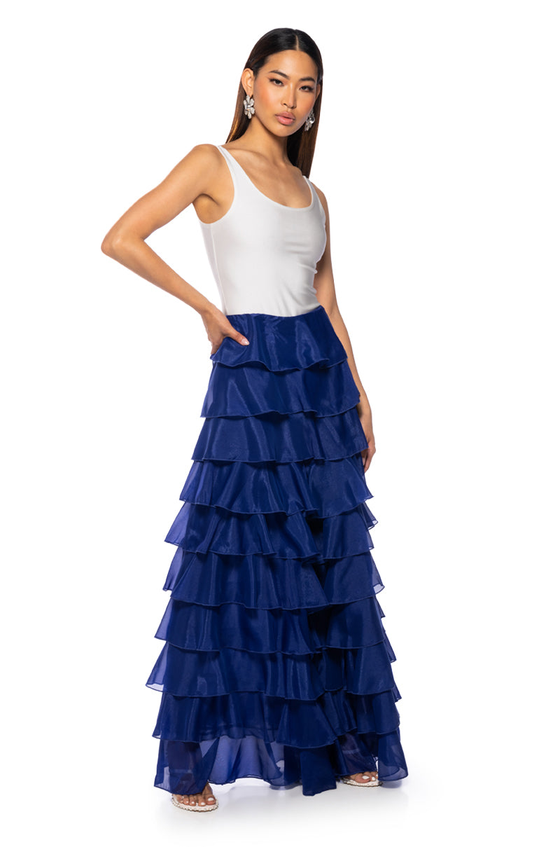 Back View Express Yourself Ruffle Pants In Royal Blue