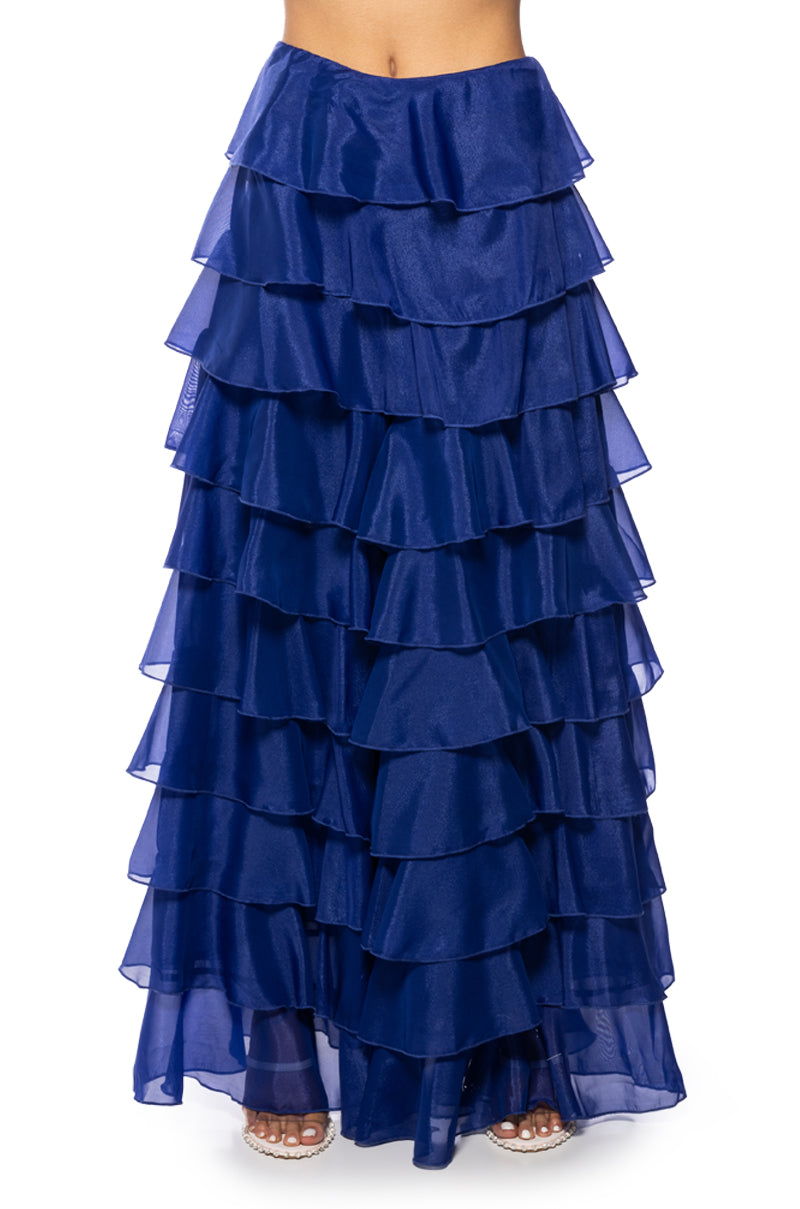 Detail View Express Yourself Ruffle Pants In Royal Blue
