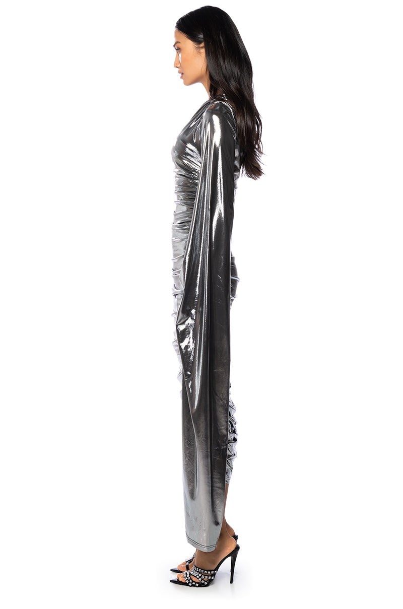 Detail View Extra Af Dramatic One Shoulder Ruched Maxi Dress