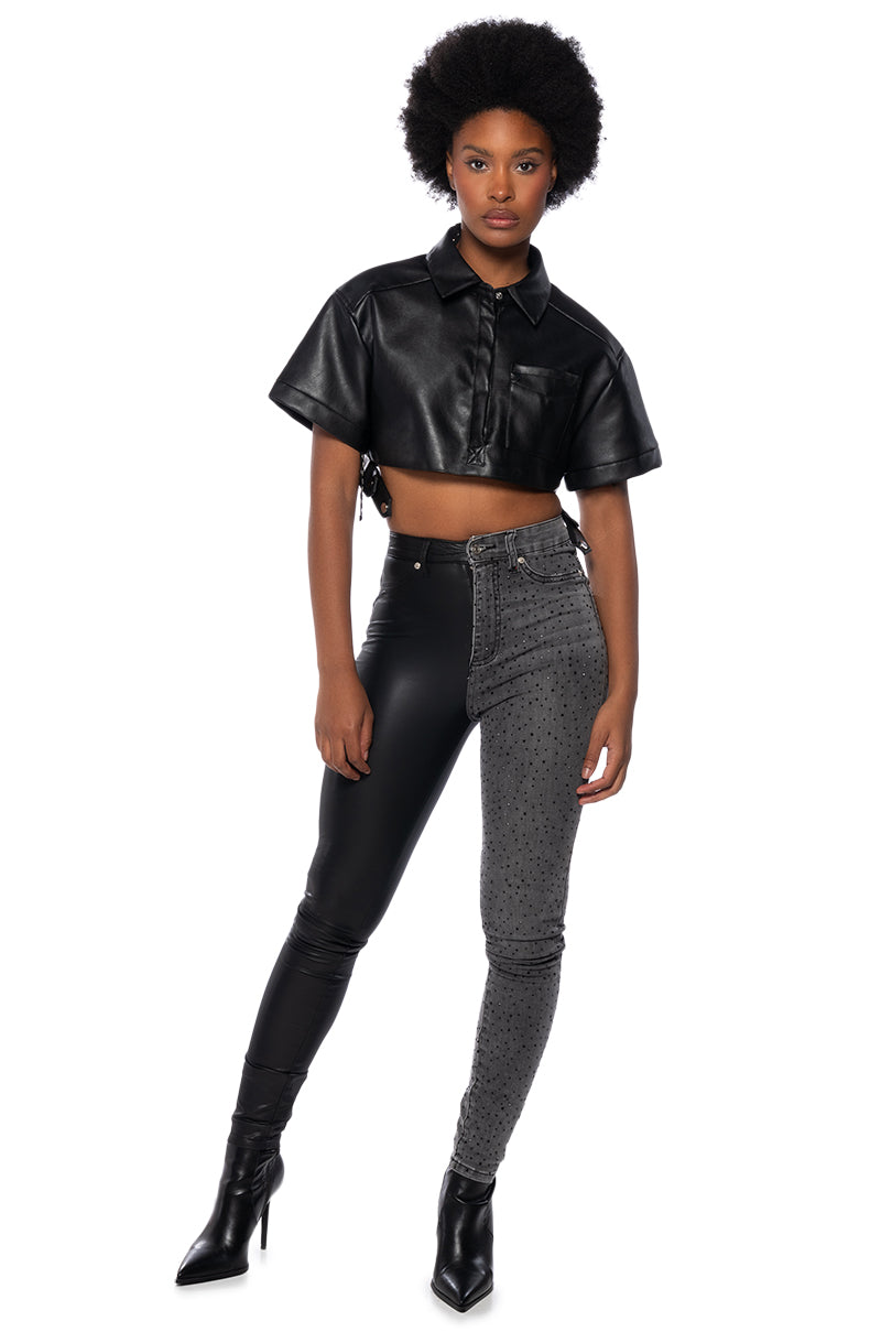 Back View Extreme Stretch Embellished Skinny Jeans